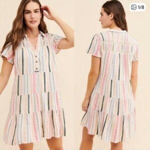 Anthropologie Georgina Tiered Cotton Striped Shirt Dress Size Medium